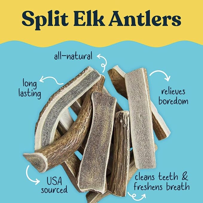 hotspot pets Premium Split Elk Antlers for Dogs - 7 Inch Large Dog Chews (2 Pack) Made in USA -Naturally Shed Antler Bone for Large Breed Chewers -Promotes Natural Dental Hygiene