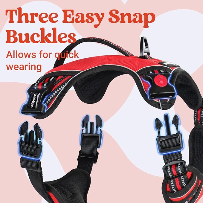 rabbitgoo Dog Harness Small Sized Dog, No Pull Pet Harness with Soft Padded Handle, Adjustable Reflective Vest with 3 Buckles, Easy Walking Harness with 2 Leash Clips, Red, S