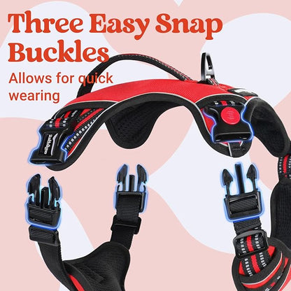 rabbitgoo Dog Harness Small Sized Dog, No Pull Pet Harness with Soft Padded Handle, Adjustable Reflective Vest with 3 Buckles, Easy Walking Harness with 2 Leash Clips, Red, S