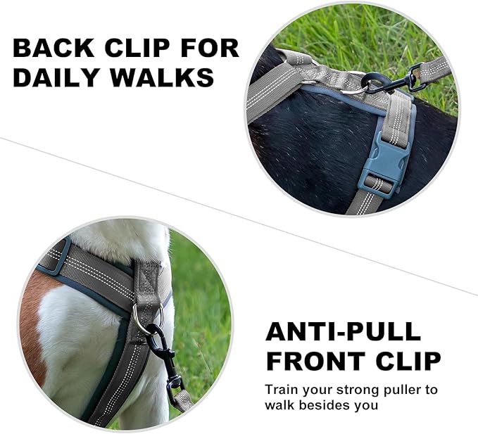 Plutus Pet No Pull Dog Harness, Adjustable Nylon Harness with Soft Padding, Reflective and Heavy Duty Dog Harness for Small, Medium, Large Dogs(Gray, XS)