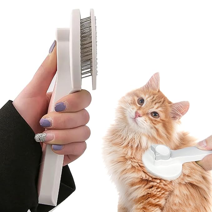 Cat Grooming Brush Slicker Brush for Pet Self Cleaning Hair Removal with Stainless Steel Needles Shedding & De-Matting Tool Hair Remover for Pet Dogs Cats (White)