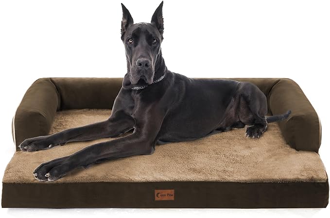 Casa Paw Orthopedic XXL Dog Beds, Waterproof Egg Crate Foam Big Pet Bed for All Breed Sized Dogs 53x42Inch, Washable Extra Large Dog Couch Bed with Removable Cover and Non-Slip Bottom, Brown