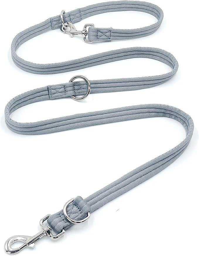 Dog Leash-Multifunctional Double Ended,for Obedience Training Or Distance Work Easy to Use,Lightweight,Soft&Durable Convertible Hands Free,Crossbody,Over Shoulder (Grey, 2M*2.5CM)