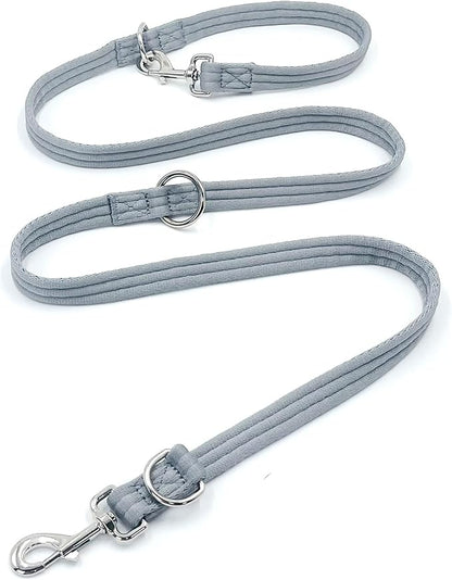 Dog Leash-Multifunctional Double Ended,for Obedience Training Or Distance Work Easy to Use,Lightweight,Soft&Durable Convertible Hands Free,Crossbody,Over Shoulder (Grey, 2M*2.5CM)