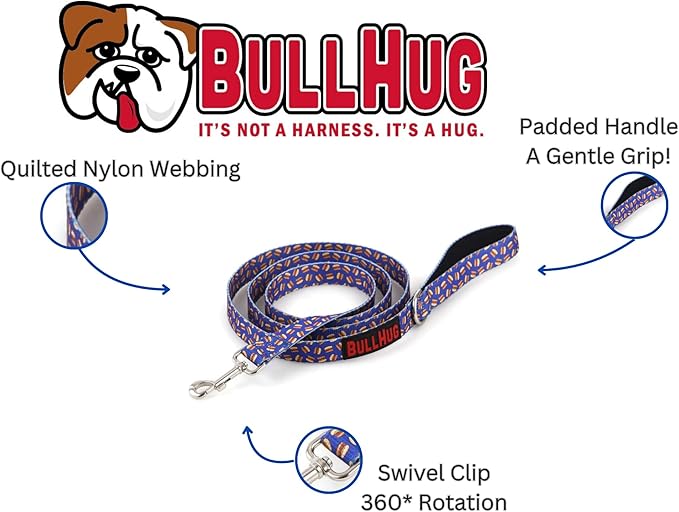 BULLHUG 6 FT Bulldog Leash with Padded Handle. Perfect for Bulldogs, French Bulldogs, Pugs & All Breeds. Leashes for Walking, Training Lead for Bulldogs (Burger)