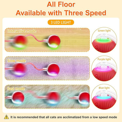 JUBBPDX Interactive Cat Toys for Indoor Cats, Automatic Kitten Toys for Bored Indoor Adult Cats, Smart Kitten Rolling Ball Moving Balls Toy, Rechargeable Dog Cat Ball for Enrichment Exercise (Red)
