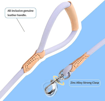 Mile High Life Leather Dog Leash, Heavy Duty Strong Genuine Leather Handle Rope Leash Soft and Comfortable for Small Medium Large Dogs (Purple, 48 Inch)