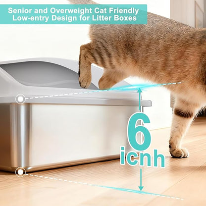 Stainless Steel Litter Box Extra Large for Big Cats and Multi-Cats | Jumbo Extra Large Metal Cat Box with High Sided Lid, Anti-Urine Leakage, Non-Stick,Include Litter Scoop