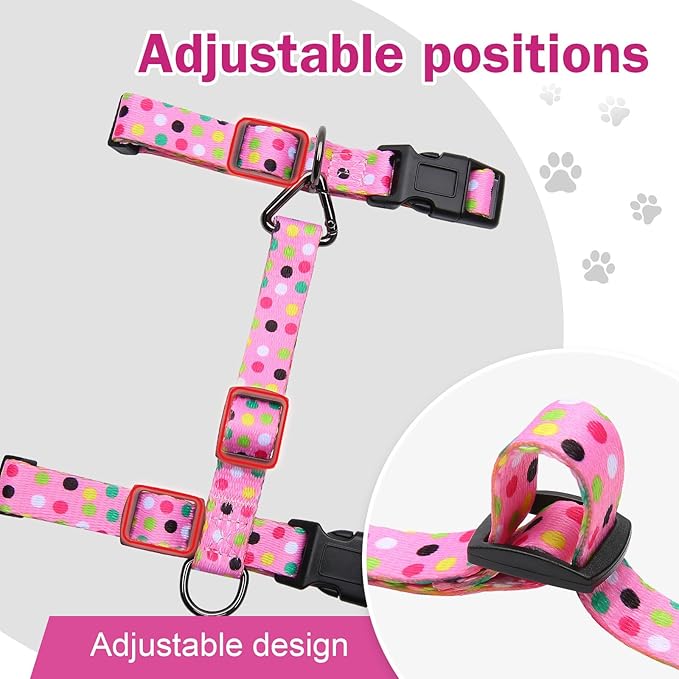 Hikiko Cat Harness and Leash Set Escape Proof Adjustable Walking Travel Cute Girl Kitten Harness for Small Medium Large Cats (Pink Polka Dots, M)