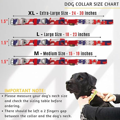 ADITYNA Heavy Duty Dog Collar for Extra-Large Dogs - Camo Red Blue Collar with Handle for Training, and Walking - Wide, Tactical, Soft Neoprene Padded