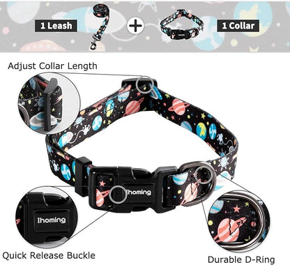 Ihoming Puppy Collar and Leash Set for Daily Outdoor Walking Running Training, Space Design for Extra Small Boys Girls Dogs Cats Pets, XS-Up to 10LBS