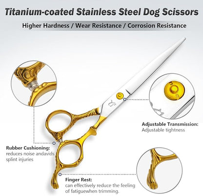 CITYWISH Dog Grooming Scissors,Chunkers Shears and Thinning Shears with Safety Round Tips, Sharp and Comfortable 4 in 1 Dog Scissors for Grooming