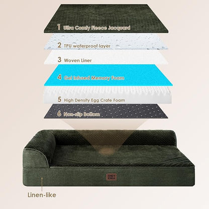 EHEYCIGA Extra Large Dog Bed Othorpedic, Memory Foam XL Dog Bed with Washable Removable Cover, Waterproof Pet Sofa Couch XLarge Size Dogs with Nonskid Bottom, 44x32x6.5, Dark Green