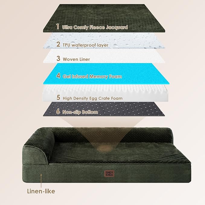 EHEYCIGA XXL Dog Bed Memory Foam, Orthopedic Giant Dog Bed Jumbo with Washable Removable Cover, Waterproof Pet Sofa Couch with Nonskid Bottom, 48x35x7.5, Dark Green