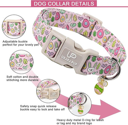 Easter Bunny Dog Collar,Cotton Easter Eggs Dog Collar for Puppy Girl Boy Dogs,Cute Bunny Pet Collars with Quick Release,Easter Gift Dogs Collars