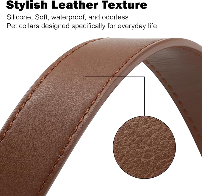 Leather Dog Collar Silicone Soft Flexible Waterproof Odor-Proof Durable Thick Classic Adjustable Pet Puppy Collar Dog Collars for Small Dogs (Brown, Small (9-14" Neck))