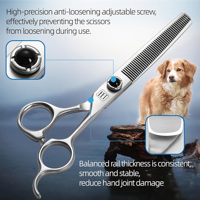 Fenice Totem Dog Grooming Scissors: 6.5 inch Pet Blender Shears Made Of Japanese 9CR Advanced Stainless Steel Professional Grooming Scissors for Dogs Cats and Other Pets