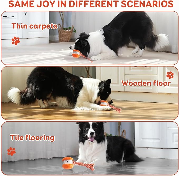QGI Interactive Dog Toys, Random Path Electric Automatic Moving and Rolling Dogs Toy with Rope for Small Medium Large Dogs, Motion-Activated Dog Stimulation Toy for Boredom Relief (Orange)