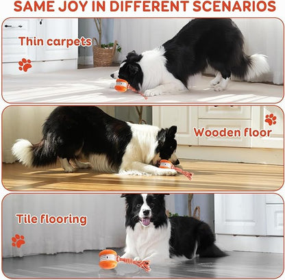 QGI Interactive Dog Toys, Random Path Electric Automatic Moving and Rolling Dogs Toy with Rope for Small Medium Large Dogs, Motion-Activated Dog Stimulation Toy for Boredom Relief (Orange)