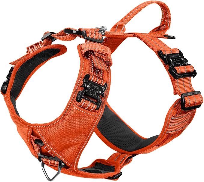ICEFANG Dog Strap Harness with All-Metal Hardware,for Medium Sized Dog,K9 Vest,Y-Shape Soft Padding,Adjustable Pet Harness,No-Pull Front Leash Clip (Medium (Pack of 1), Orange)