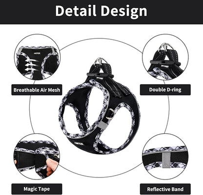 AMTOR Dog Harness with Leash Set,No Pull Adjustable Reflective Step-in Puppy Harness with Padded Vest for Extra-Small/Small Medium Large Dogs and Cats(XXXS, Blackwhite)