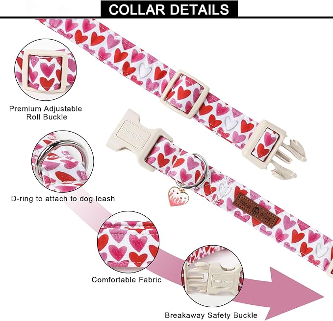 Lionet Paws Valentine's Dog Collar- Cute Love Heart Dog Collars with Plastic Buckle, Light Adjustable Dog Collars for Small Dogs