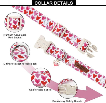 Lionet Paws Valentine's Dog Collar- Cute Love Heart Dog Collars with Plastic Buckle, Light Adjustable Dog Collars for Small Dogs