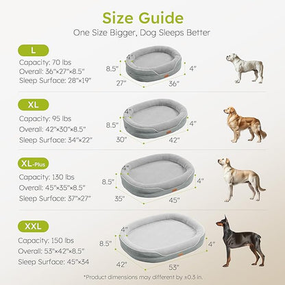 CWAWZ XL Orthopedic Dog Bed, Extra Large Dog Bed, Dog Sofa for Large Sized Dogs with Full-Surround Bolsters, Dual-Sided Dog Cooling Bed with Memory Foam, Washable Sofa with Nonslip Bottom, Light Grey