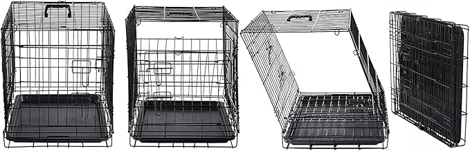 DONORO Dog Crates for Small Size Dogs Indoor Double Door Dog Kennels & Houses for Puppy and Cats, Collapsible Metal Contour Dog Cages (Black, 42.0" L x 28.0" W x 31.0" H)