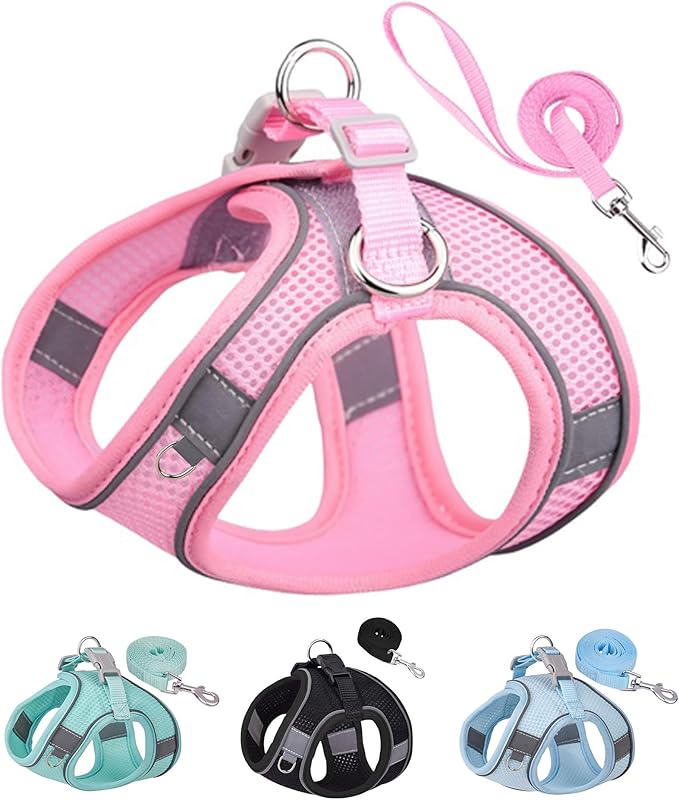 Solmoony Dog Harness for Small Medium Dogs No Pull, Puppy Harness and Leash Set, Puppy Harness, Step in Harness for Small Dogs,mesh Dog Harness. (Pink, S)