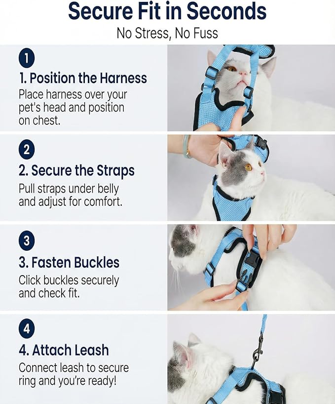 Luxelle 2 Pack Escape-Proof Cat Harness and Leash Set for Walking – Adjustable No Pull Soft Vest with Easy-Wear Buckle, Reflective Straps, Breathable Mesh – Outdoor Travel Harness for Cats & Kittens