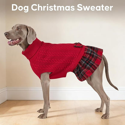 KYEESE Dog Sweater Comfy Dog Sweater Pullover Dogs Sweaters for Large Dogs Thick Pets Clothes Soft Turtleneck Pet Sweater Dress with Bowtie Warm Pet Coats, Red, XXX-Large