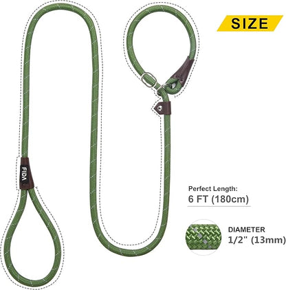 Fida Durable Slip Lead Dog Leash Bulk Pack of 5, Heavy Duty 1/2" x 6 FT Comfortable Strong Rope Slip Lead for Large, Medium & Small Dogs No Pulling Pet Training Leash with Highly Reflective (Green)