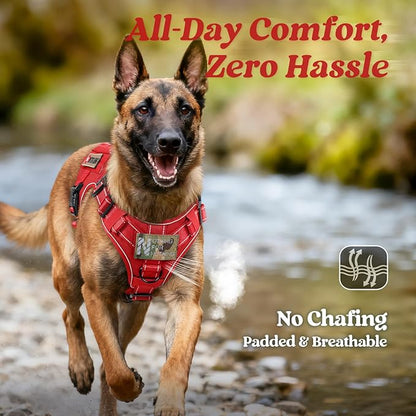 rabbitgoo Tactical Dog Harness Small Sized, No Pull Upgraded Reflective Heavy Duty Molle Vest with Handle, Adjustable Military Service Dog Vest for Walking Hiking Training, Red, S