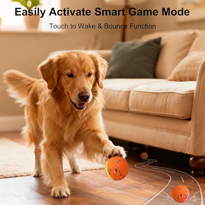 JEISOTHB Interactive Dog Toys Dog Ball, Durable E-TPU Material,3 Play Modes with Colorful Lights, Automatic Moving, Bouncing and Rotating for Medium and Large Dogs Indoor & Outdoor (Orange)
