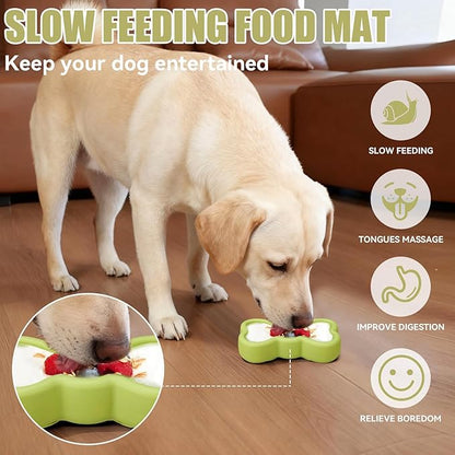 Lick Mat for Dogs, Animire Anti-Spilled Bow Tie Lick Bowls for Anxiety Relief, Silicone Slow Feeder Licking Pad with Suction Cups, Freezeable Dog Enrichment Toy for Boredom and Distraction(Green,S)