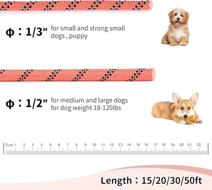 Long Dog Leash for Training 20Ft-Reflective Nylon Rope with Swivel Hook-Recall Agility Lead for Large Small Medium Dogs Outside Walking Hiking-Orange Diam 1/2"