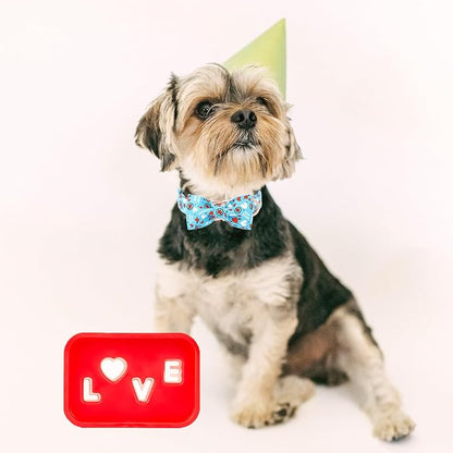 Valentines Dog Collar with Bowtie, Blue Heart Dog Collar with Bow, Cute Valentine Heart Pet Collar with Metal Buckle Adjustable for Boys&Girls Dogs, X-Small