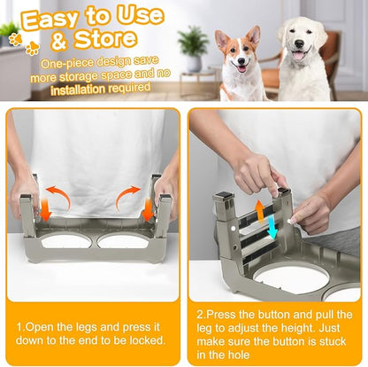Elevated Dog Bowls for Small Dogs 3 Height Adjustable Raised Dog Bowl Stand with 25oz Stainless Steel Food Bowls Anti-Slip Small Dogs Feeder Adjusts to 7.5", 6", 2.75", Light Brownish Gray