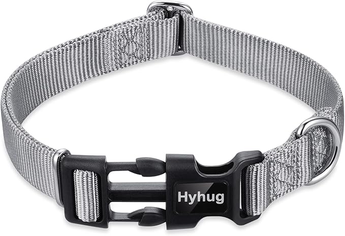 Hyhug Small Dog Collar Quick-Release| Heavy-Duty Nylon Puppy Collar, Adjustable & Durable Pet Supplies for Boy & Girl Dogs (Small, Sleet Gray)