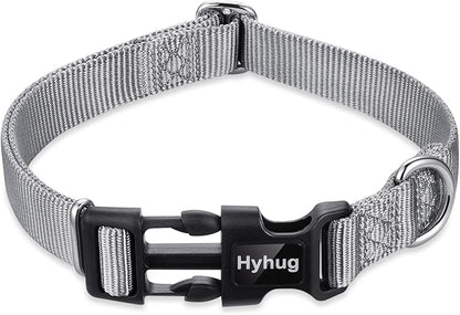 Hyhug Small Dog Collar Quick-Release| Heavy-Duty Nylon Puppy Collar, Adjustable & Durable Pet Supplies for Boy & Girl Dogs (Small, Sleet Gray)