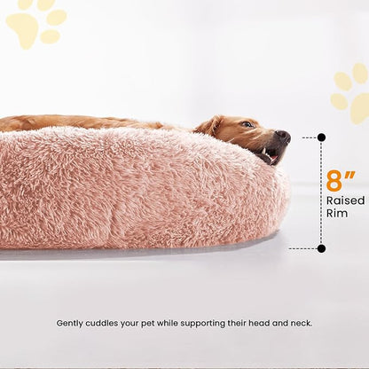 Calming Dog Beds for Large Dogs, Faux Fur Donut Cuddler Dog Bed, Round Fluffy Pillow, Washable Pet Bed for Dogs Up to 80Lbs, 36inch