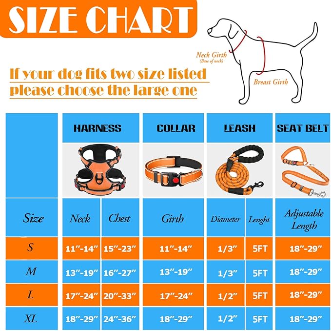 LOBEVE No Pull Dog Harness, Collar & Leash Set | Includes Dog Seat Belt, Collapsible Bowls & Poop Bag Dispenser. Ideal for Training, Walking, Hiking. Fits Small to Large Dogs(Orange-S)
