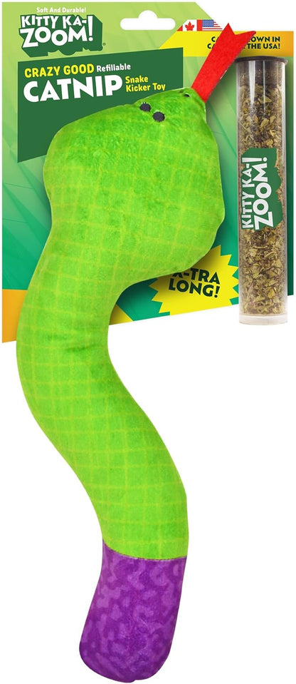 KITTY KA-ZOOM ZOOMIE Snake Kicker - Refillable Catnip Toy + Catnip | High Potency Hand Harvested Fresh | Soft Plush for Engaging Play