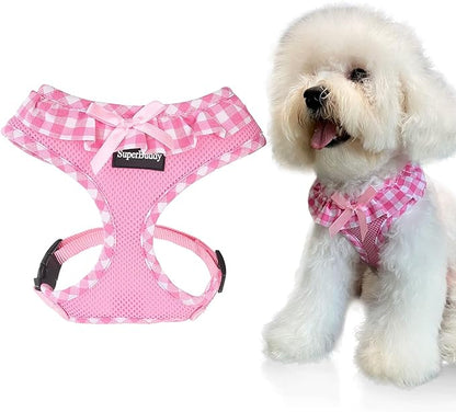 SuperBuddy Upgraded Soft Mesh Dog Harness, Super Breathable Lightweight Pet Harnesses for Puppy Dogs Outdoor Walking, Pink Dog Harness -Small