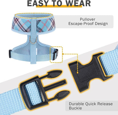 SCENEREAL Puppy Dog Harness with Leash Set for Small Medium Sized Dogs, Soft Mesh Step in Pet Harnesses and Leash, No Chock Plaid Adjustable No Pull Vest for Dogs Cats, Chihuahua,Bulldog (Blue XS)
