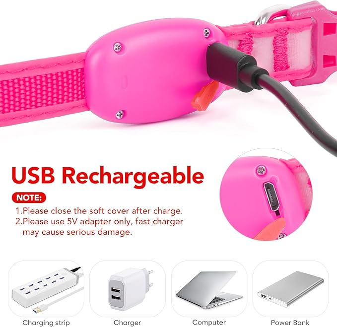 Light up Collar for Small Dog,Vizpet XS Adjustable Size Nylon Collar USB Rechargeable Bright Safety Pet Collar for Cats Small Dogs (Pink, X-Small[ 8.66-11.9 inch/22cm-30cm])