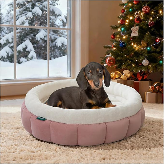 BALANCE Cat Beds for Indoor Cats, Washable Round Dog Bed, Donut Dog Bed with Anti-Slip Bottom for Small Dogs, 28 Inches, Mellow Rose