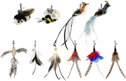 TTcat Cat Wand Toy Feather Replacement Cat Toy Attachments Refills,10 Pcs Simulation Insects Bird Feathers.