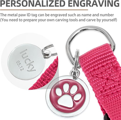 PUPTECK No Pull Dog Harness Soft Adjustable Basic Nylon Step in Puppy Vest Outdoor Walking with ID Tag and A-ir Tag Case, Hot Pink, S